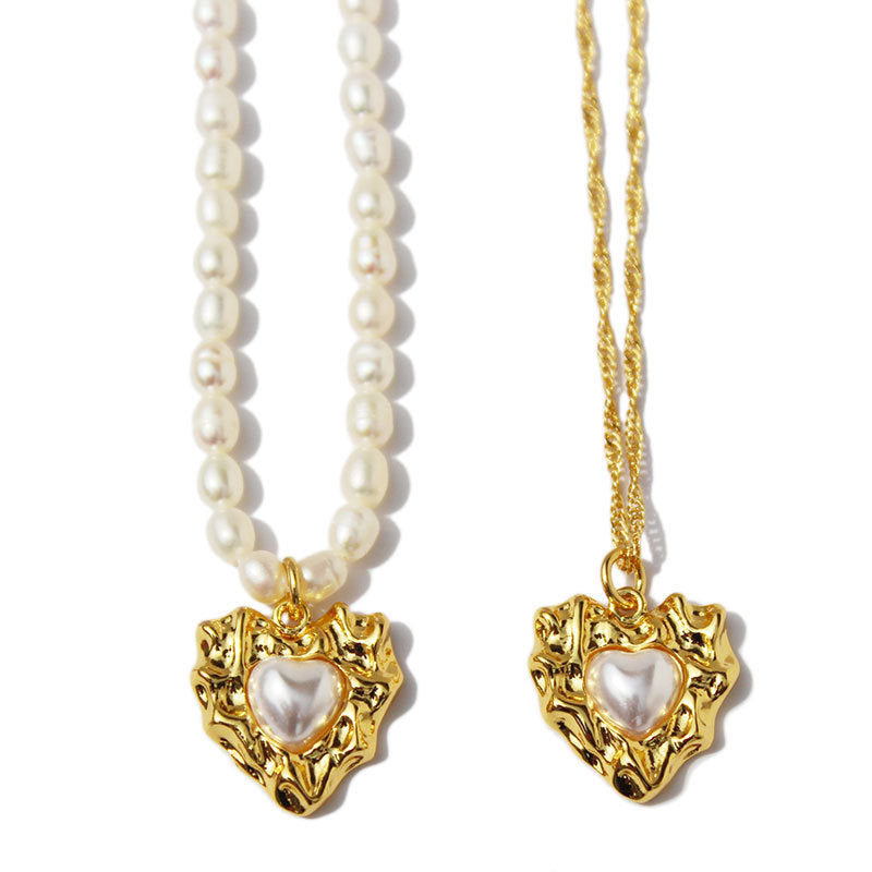 wholesale Collar de clavícula de perla de corazón de oro de cobre